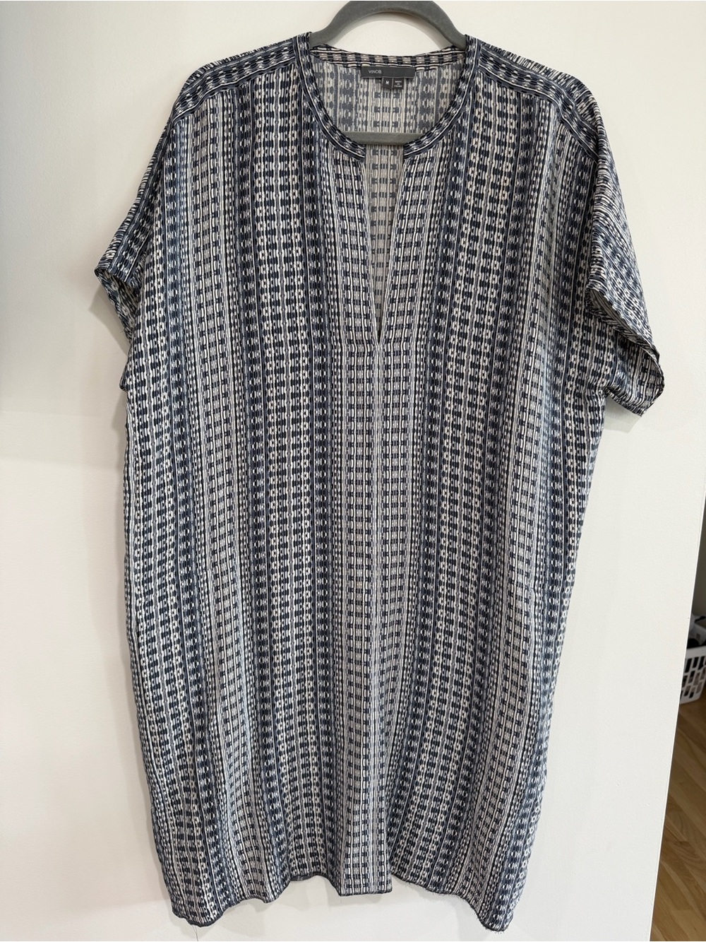 Vince Grey and White Patterned Midi Dress